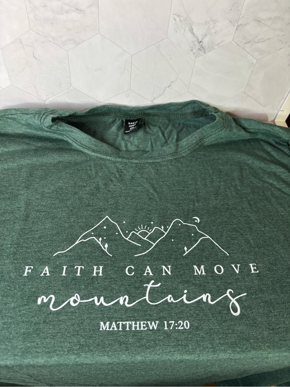 SHEIN Forest Green 'Faith Can Move Mountains' Graphic Tee NWT